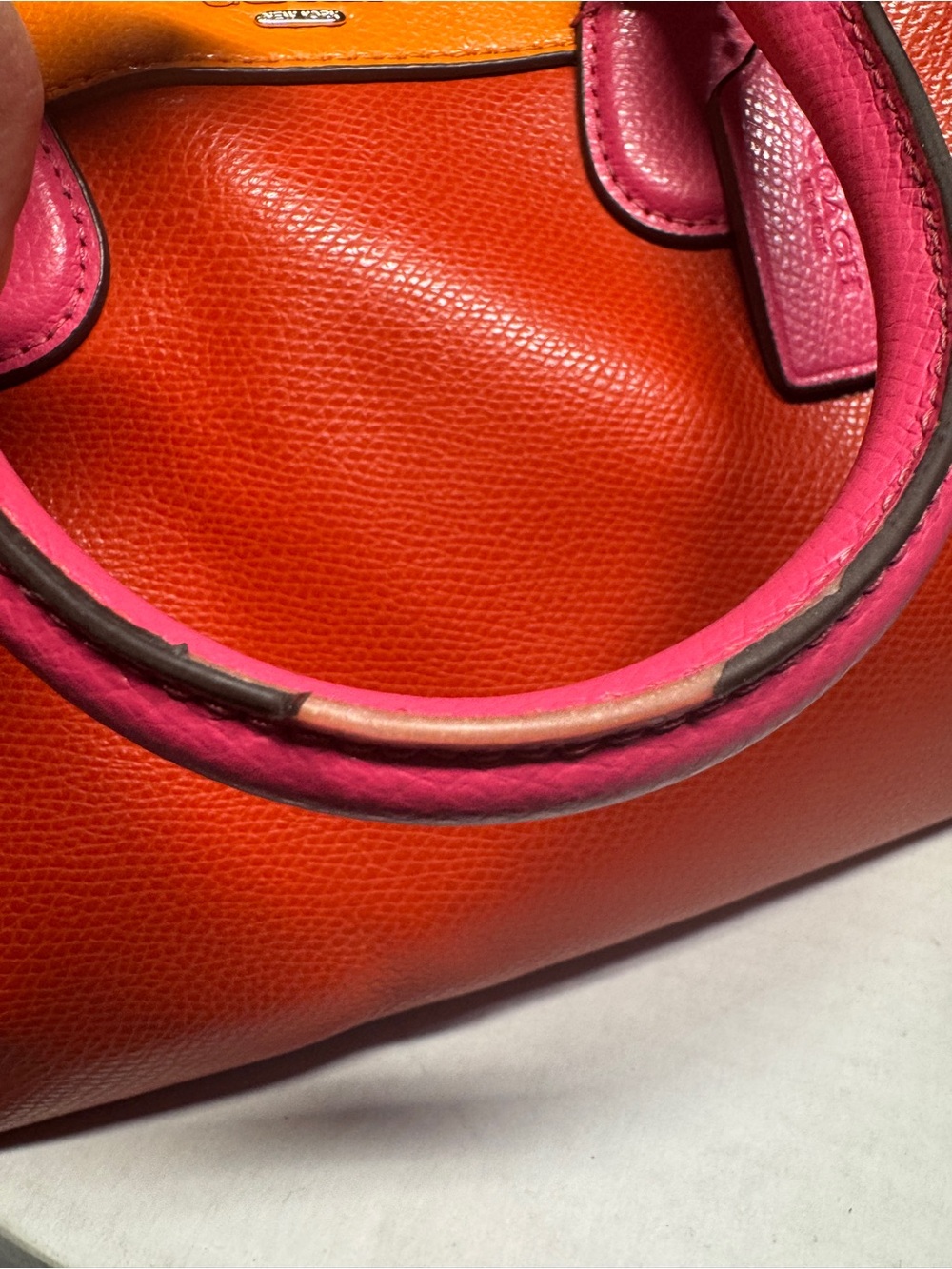 Coach mini Bennett Orange and Pink colorblock Leather Satchel - Picture 6 of 16
